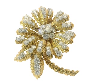 Midcentury VCA 8.50ctw Diamond 18k Gold Van Cleef & Arpels Large Flower Motif Brooch Clip