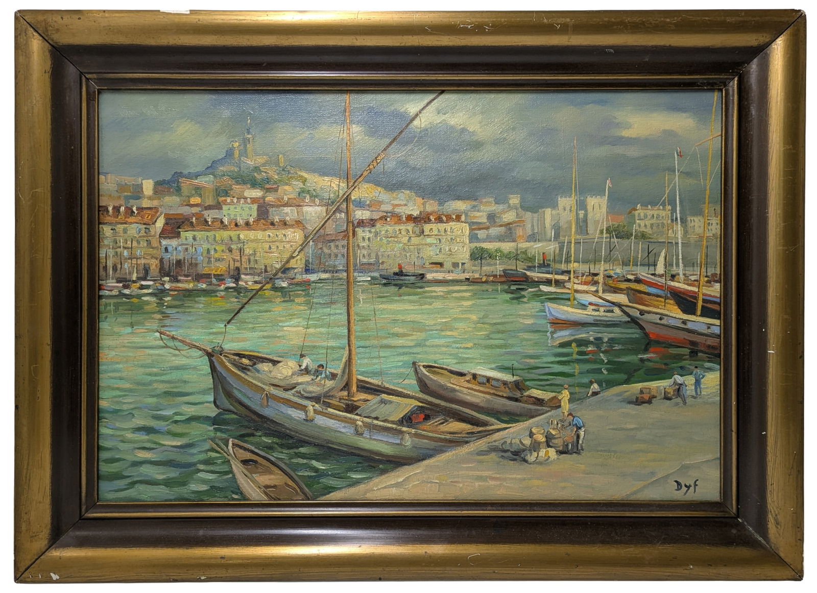 Marcel Dyf French Post Impressionist River Quay Boats Landscape Seascape Oil on Canvas Painting: Described By:Dillon CNX 0352 1016 Title:Marcel Dyf French Post Impressionist River Quay Boats Landscape Seascape Oil on Canvas Painting Description: Marcel Dyf French Post Impressionist River Quay Boa