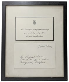 John F Kennedy Jacqueline Kennedy Sympathy Card to Richard Deadon