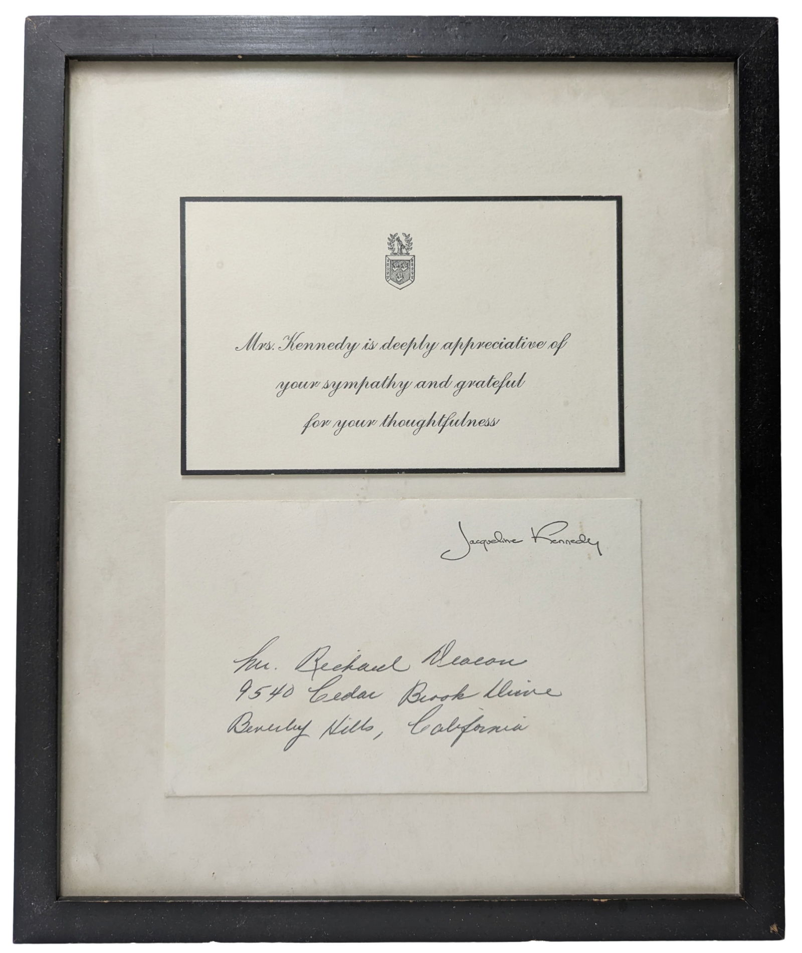 John F Kennedy Jacqueline Kennedy Sympathy Card to Richard Deadon (1 of 6)