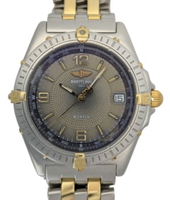 Rare Dial Mens 18K Gold SS Breitling Wings Automatic Chronometer Date Automatic Watch Case Papers