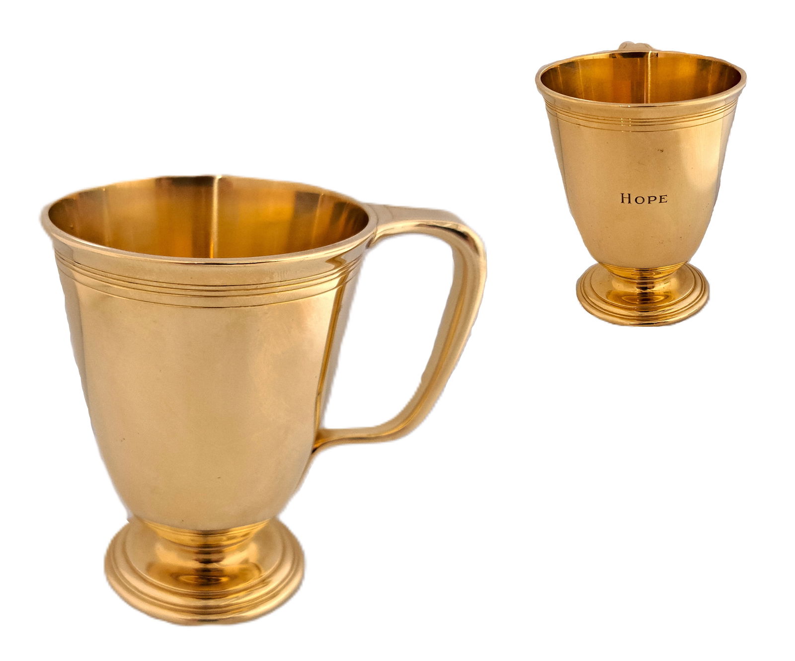 Solid 18K Gold Tiffany & Co 179G Wine Beaker Goblet Cup Engraved Hope: Described By:Rachel HFA DT Title:Solid 18K Gold Tiffany & Co 179G Wine Beaker Goblet Cup Engraved Hope Description: Circa 1907-1947 Solid 18K Gold Tiffany & Co 179.4G Wine Beaker Goblet Cup Engraved H