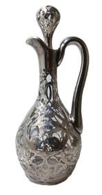 Antique Fine Silver Mounted Overlay Pitcher Art Nouveau w/ Stopper