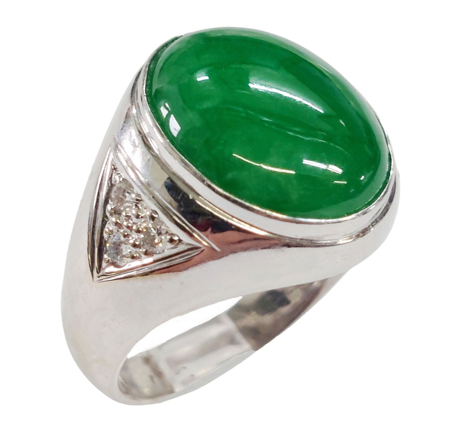 1950s Natural Jadeite Jade 18k White Gold Fine Diamond Mens Vintage Ring Size 9 (1 of 10)