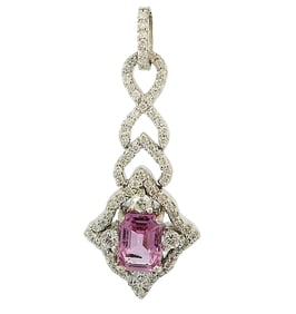 GIA Approx 2ct Natural Fancy Pink Sapphire 1.50ctw Diamond White Gold Dangle Drop Pendant