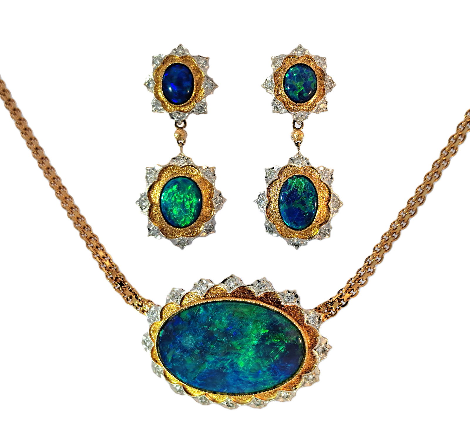 Massive GIA Apx 21ct Natural Black Opal Untreated Pendant Necklace Earring Suite (1 of 12)