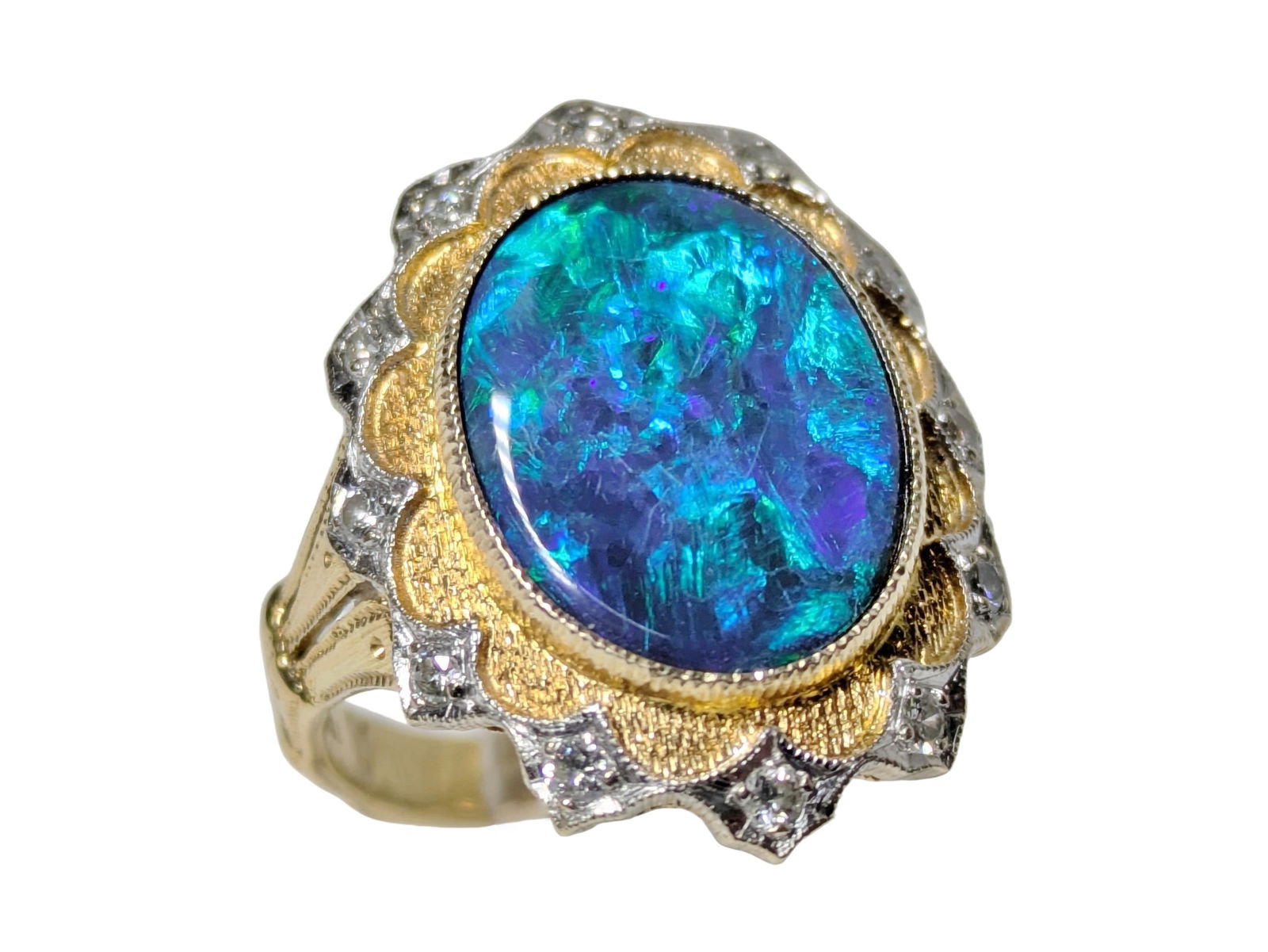 Stunning GIA Translucent Large Black Opal Fine Diamond 18K Gold Ring (1 of 11)