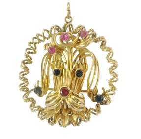 Robert Altman Natural Ruby Sapphire Large 14k Gold Midcentury Freeform Poodle Pendant
