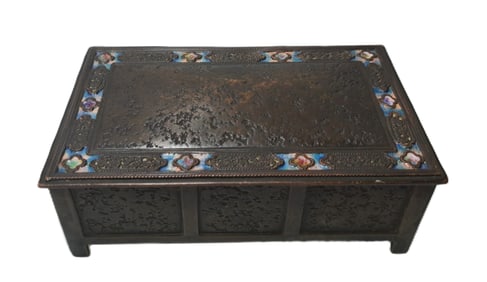 Signed Louis C. Tiffany Furnaces Inc 133 Bronze Favrile Enamel Humidor Box