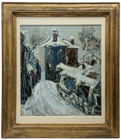 David Davidovitch Burliuk Russian American 1951 Modernist Winter Landscape Oil on Panel Painting