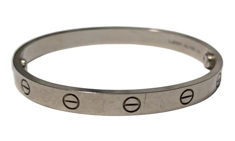 Heavy 18K White Gold Cartier Signed Numbered Vintage Love Bangle Bracelet Size 17 w/ Box Screwdriver