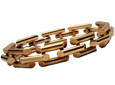 Funky Signed Tiffany Co Retro Deco Long 14k Gold Bracelet Hi Grade Unusual Clasp