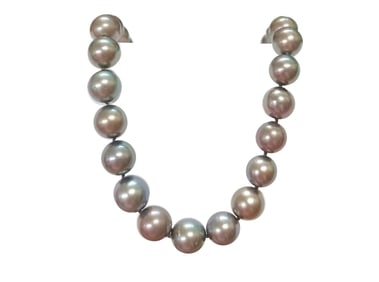 Graduated 10mm-12.5mm Genuine South Sea Black Pearls w/ Diamond Clasp 18k Gold