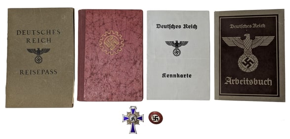 Lot of WWII German Documents Passport Labor Front Membership Work Book Identity Papers and Medals