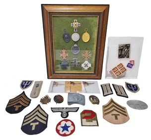 German WWII Luftwaffe Pilot Estate Discovery Heinrich Koehler Medals Belt Buckle Boot Tag Stamps