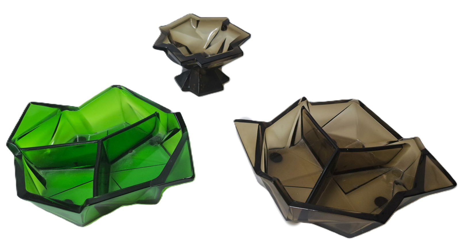 Ruba Rombic Art Deco Relish Dish And Compote Candlestick Cubism Mold-Blown Glass (1 of 4)