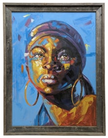 Contemporary Abstract Expressionist Portrait of Colorful Woman Oil Painting Possibly African