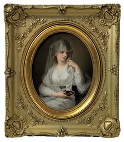Signed KPM Young Maiden With Oil Lamp Porcelain Portrait Plaque 8.75 x 10.625 Impressed Stamp Verso
