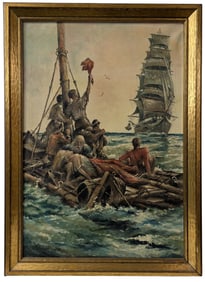 Estate Find Schrimpf Large Sailors Illustration Oil Seascape Marine Storybook Illustrator Painting