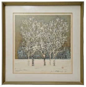 Joichi Hoshi 1976 Signed Stamped Color Woodblock Print Period Japanese Framing