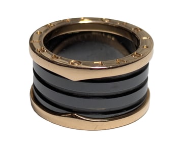 BVLGARI B.zero1 18K Rose Gold Black Ceramic Italian Designer Signed Four Band Ring Bulgari