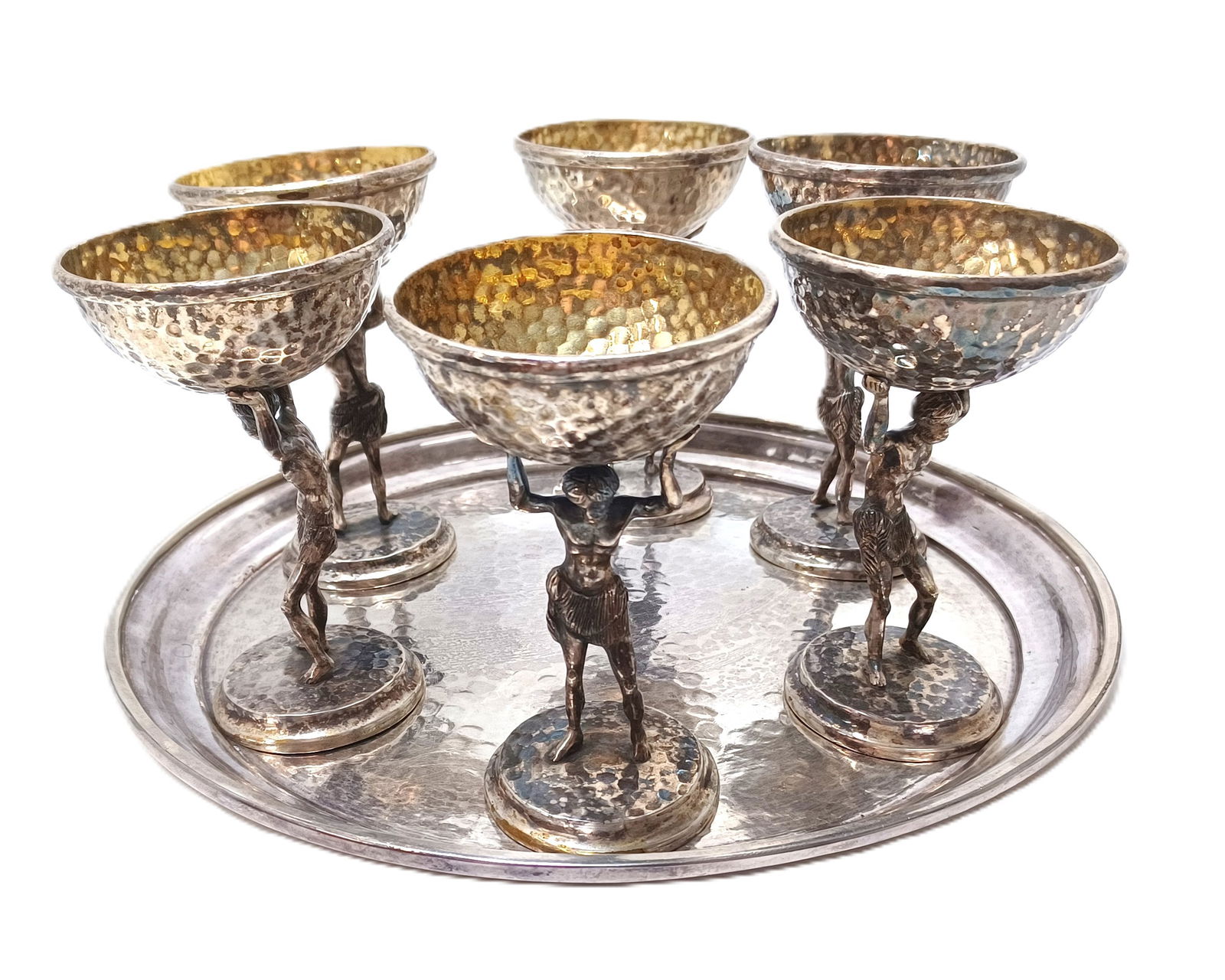 Rare Tiffany & Co. sterling Silver Atlas Aesthetic Hand Hammered Tray and Wine Aperitif Set: Described by:Rafe HFA NOMDD 68980 Title:Rare Tiffany & Co. sterling Silver Atlas Aesthetic Hand Hammered Tray and Wine Aperitif Set Description:Rare Tiffany & Co. sterling Silver Atlas Aesthetic Hand
