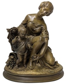 Francois Theodore Devaulx Mother Child Antique French Gautiez Edition Dore Bronze Salon Era Statue