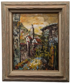 J Casamada Signed Impressionist Cityscape Acrylic on Canvas 16 x 20 Inch Framed Painting