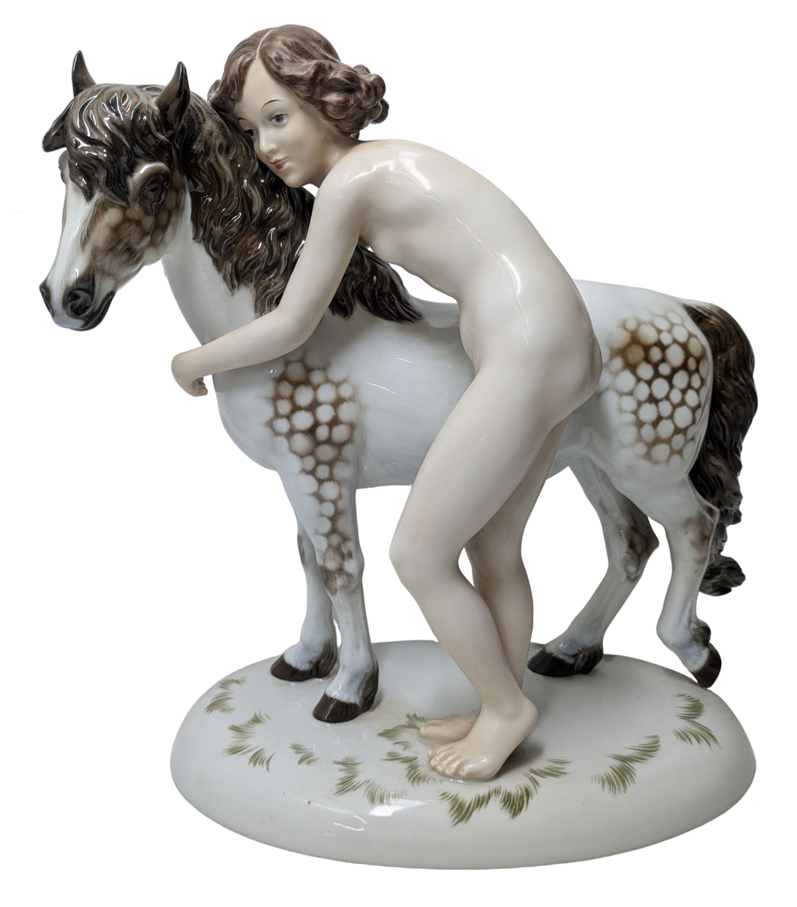 Large Rosenthal Young Female Nude And Spotted Pony Horse HP Hand Painted Porcelain Sculpture Statue: Described By:Dillon CNX VX 0334 1106 Title:Large Rosenthal Young Female Nude And Spotted Pony Horse HP Hand Painted Porcelain Sculpture Statue German Figure Group Art Deco Description: Large Rosenthal
