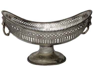 Rare George Sharp Huge Coin Silver Handled Basket Circa 1860 Civil War Era Reticulated Pedestal