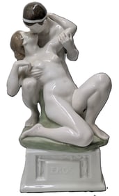 Large Nude Eros Female Male Rosenthal HP Hand Painted Porcelain 13 Inch Statue German Sculpture