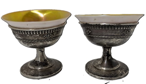 Pair Sterling Aurene Art Glass Art Nouveau To Edwardian American Dominic & Haff Sherberts Bases 4.76