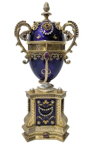 Vintage Rotary Tape Measure Rotating Clock Blue Enamel Imperial Egg Style Paste Mounted Pedestal