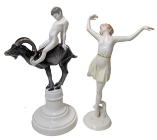 Lot 2 Liebermann and Charol for Rosenthal Nude Man Boy Mountain Goat Young Female Ballet Porcelain