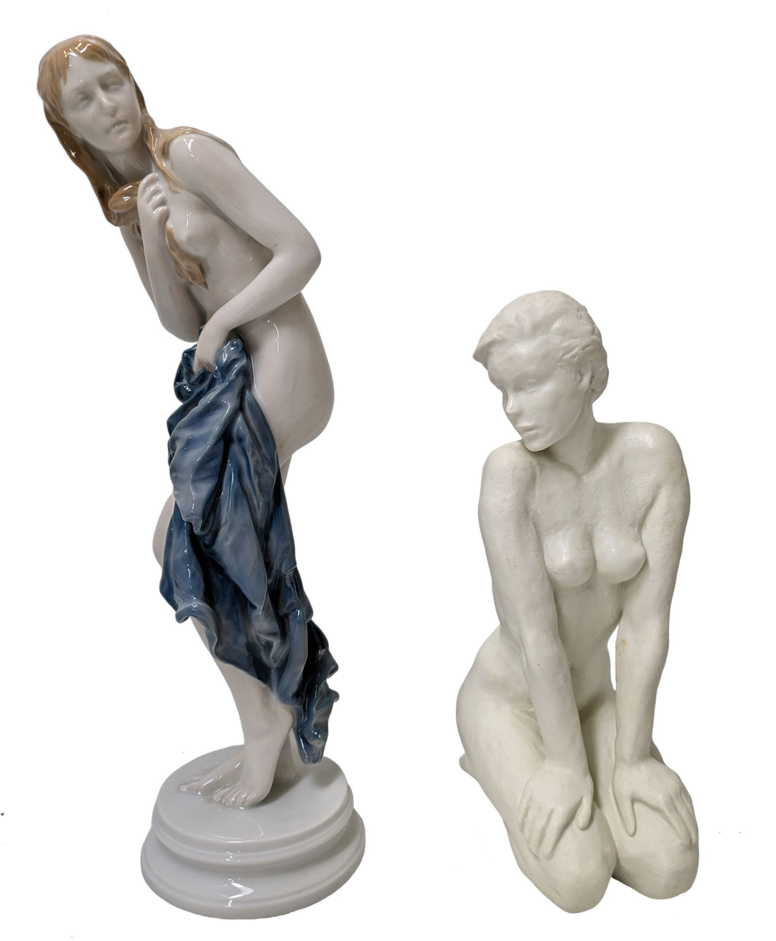 Lot 2 Rosenthal Bathing Beauty Young Female Nude Porcelain Statue Figure 11.63 and 8.38 In Sculpture: Described By:Dillon CNX VX 0334 1078 Title:Lot 2 Rosenthal Bathing Beauty Young Female Nude Porcelain Statue Figure 11.625 and 8.375 Inch Sculptures Description: Lot 2 Rosenthal Bathing Beauty Young F