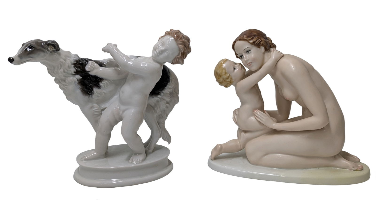 Lot 2 Rosenthal Porcelain Figure Groups K Lysek Mother and Child Boy and Hound Statues Baby Dog: Described By:Dillon CNX VX 0334 1074 Title:Lot 2 Rosenthal Porcelain Figure Groups K Lysek Mother and Child Boy and Hound Statues Baby Dog Sculptures Description: Lot 2 Rosenthal Porcelain Figure Grou