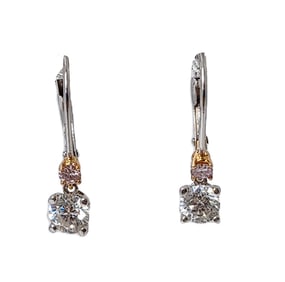 Natural Orange Pink natural White Diamond Vintage Earth Mined Diamond Ladies Dangle Earrings