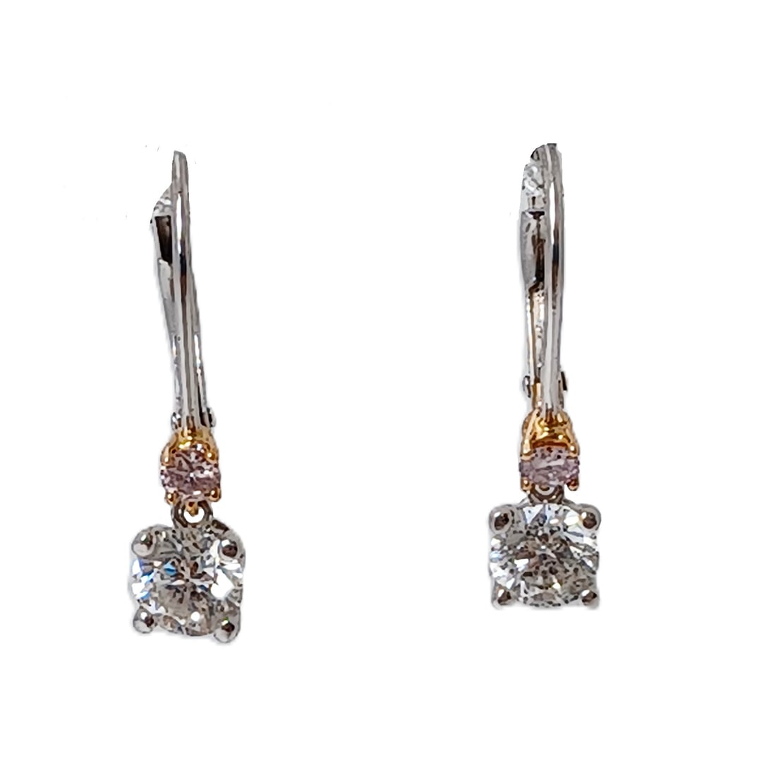 Natural Orange Pink natural White Diamond Vintage Earth Mined Diamond Ladies Dangle Earrings: Described & Photographed By: Rafe HFA NRDD 68433 Title: Natural Orange Pink natural White Diamond Vintage Earth Mined Diamond Ladies Dangle Earrings Description: Natural Orange Pink natural White Diam