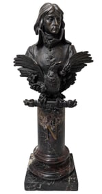 Large Grand Tour Bronze Antique Napoleon by A Pandiani Bust on Marble Pedestal 21.5 Inch Italian