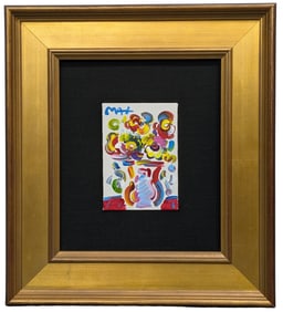 Peter Max Orig Series Signed Painting Acrylic on Canvas Board Floral Still Life 7 x 5 Inches