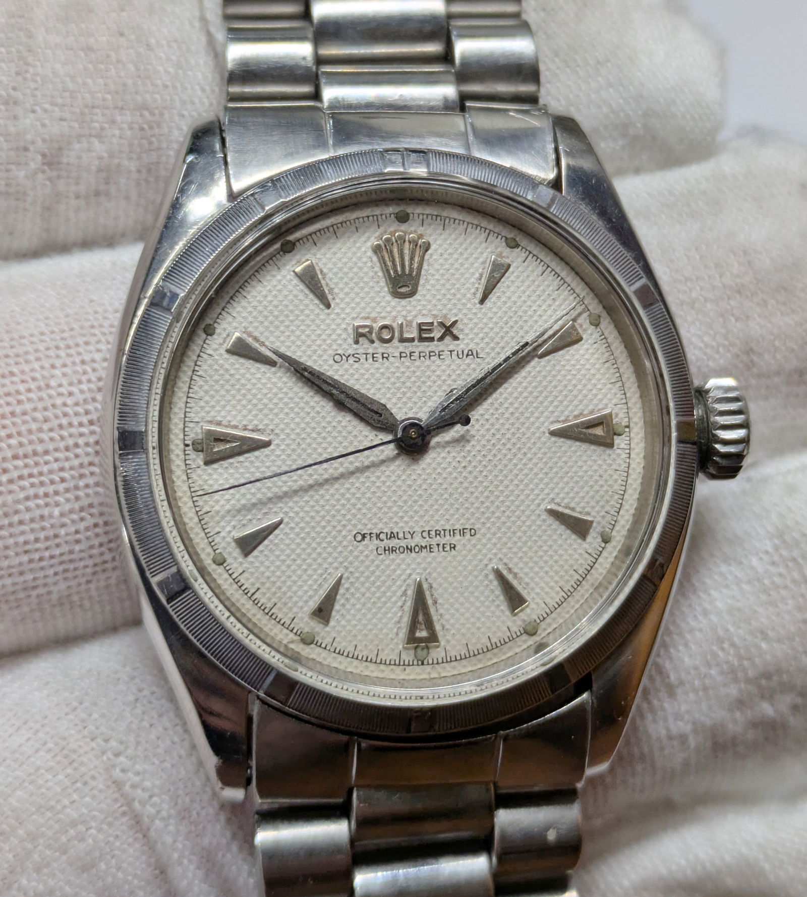 Genuine Rolex Oyster Perpetual Chronometer Waffle Dial Bubbleback Vintage Wrist Watch - 12