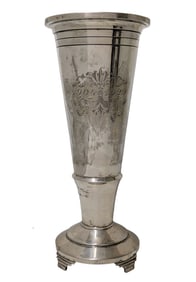 Big Art Deco Sterling Silver Vase 12 Inches 16.78ozt Pre WWII Skyscraper Pre MCM Modernist