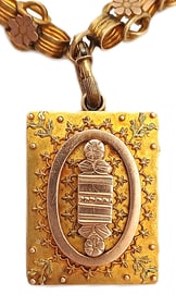 Abnormally Large Rose and Yellow Victorian Locket Antique Necklace 1880s