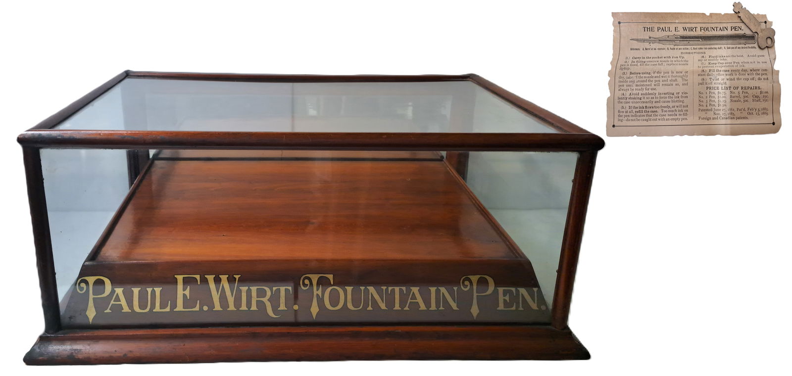 Paul E Wirt Fountain Pen Glass Convertible Display Case W/ Insert Orig Key: Described By:Rachel CNX 0372 1135 Title:Paul E Wirt Fountain Pen Glass Convertible Display Case W/ Insert Orig Key Description: Paul E. Wirt was a top pen maker in the early years of the fountain pen,
