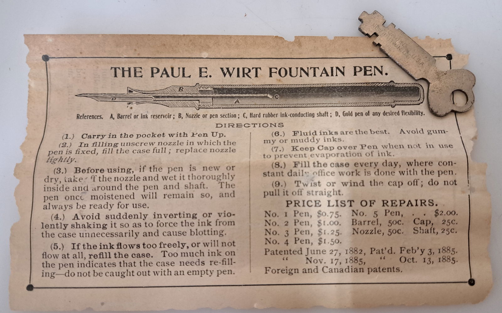 Paul E Wirt Fountain Pen Glass Convertible Display Case W/ Insert Orig Key - 4