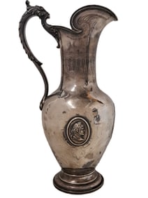 Kidney Cann And Johnson Circa 1850 Medallion Coin Silver Griffin Water Wine Ewer Jug Pitcher 43OZT