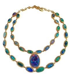 Spectacularly Colorful Black Opal Triplet 14k Gold Ladies Vintage Statement Necklace