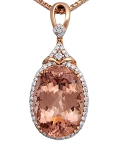Oscar Friedman Massive 31.7ct Morganite Diamond Halo 14k Rose Gold Necklace