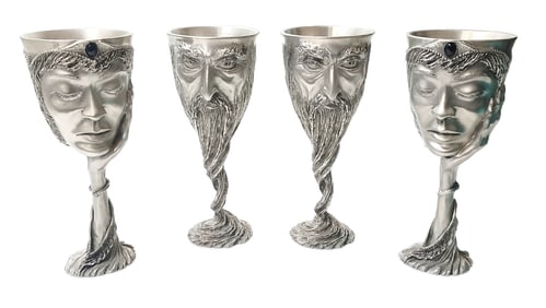 Royal Selangor Lord of the Rings Pewter Goblets Set of 4 Galadriel Gandolf
