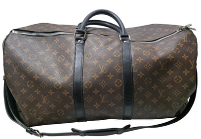 Louis Vuitton Keepall Bandouliere 55 Monogram Macassar Large Duffle Bag with Strap